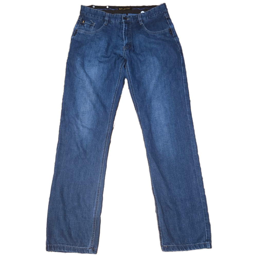 Platini‎ Mens Straight Leg Blue Jeans 32x32 Lion Head Medallion Studded Denim